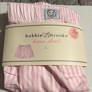 Bobbie Brooks Pink and White Striped ladies cotton Boxer Shorts. Large. NWT